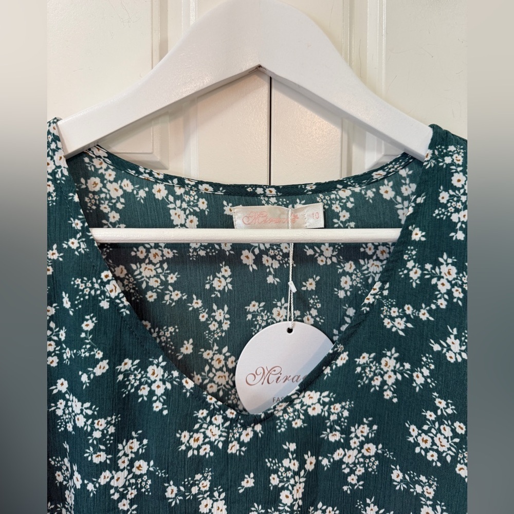 🌿 Miracle Fashion Green Floral Ruffle Sleeve Dress | 10 - Picture 4 of 6